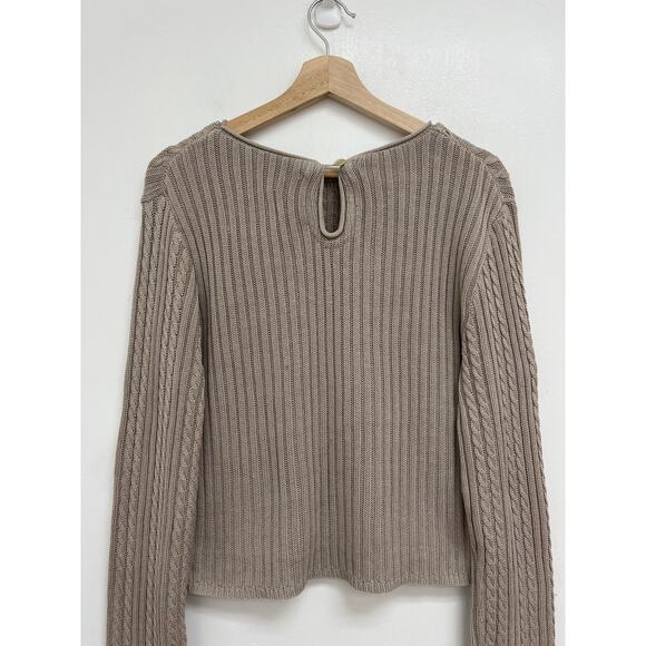 Vintage Express Cable Knit Neutral Boxy Cropped Classic Cotton Sweater - Medium - Picture 4 of 10